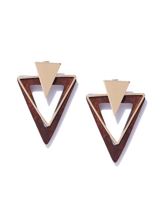 Gold-Toned & Brown Triangular Ear Jackets