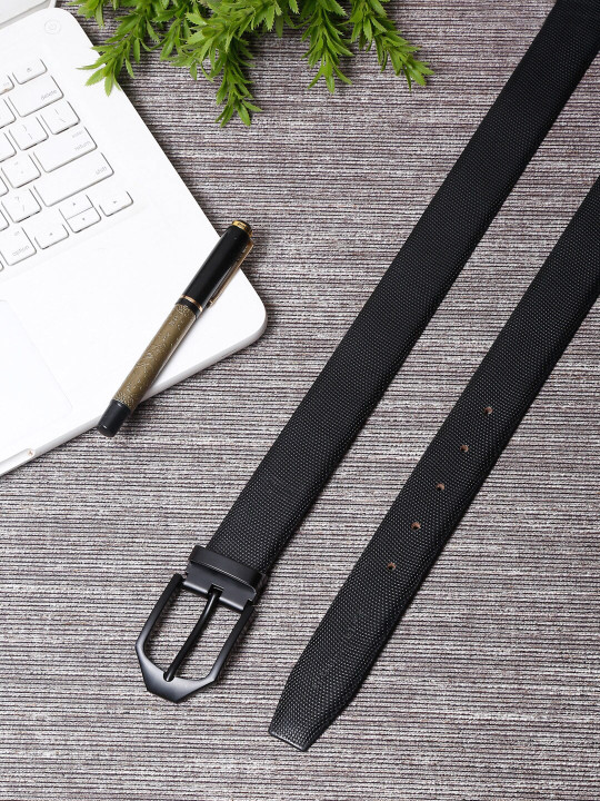 LOUIS STITCH Men Black Textured Leather Formal Belt