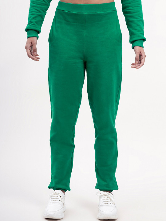 FABLE STREET Women Green Solid Cotton Relaxed Fit Joggers