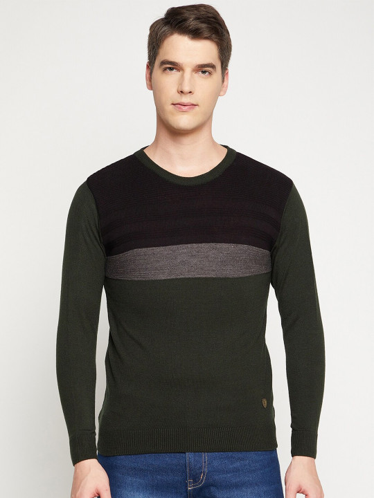 Duke Men Black & Green Colourblocked Pullover