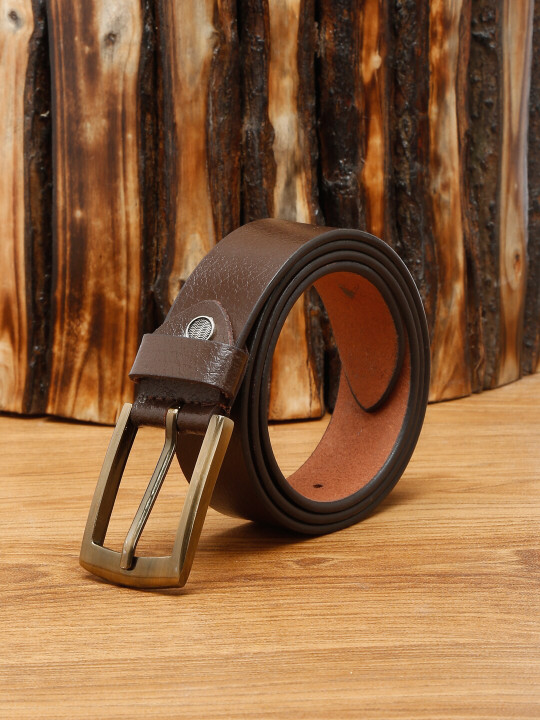 MUTAQINOTI Men Brown Solid Leather Formal Belt