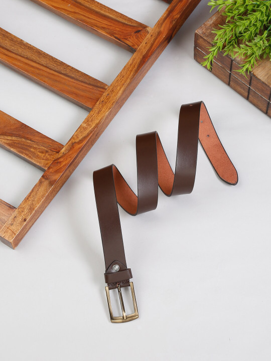 MUTAQINOTI Men Brown Solid Leather Formal Belt
