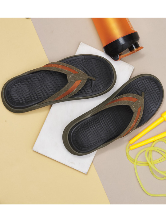Duke Men Olive Green & Black Rubber Thong Flip-Flops