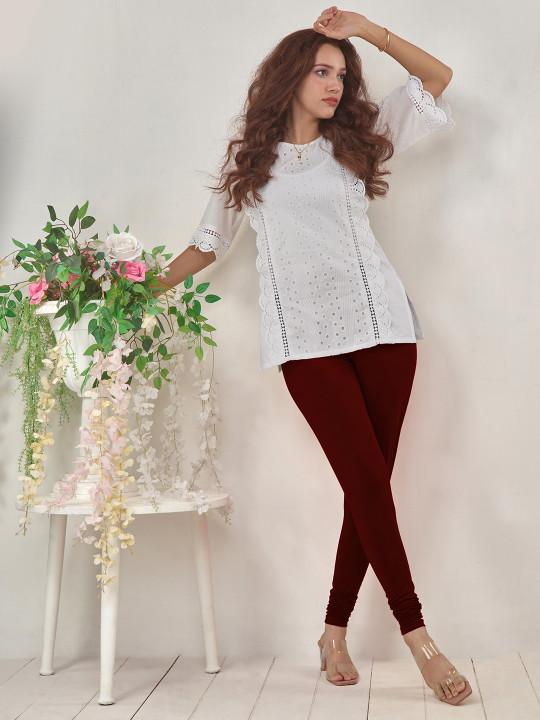 LYRA Women Maroon Solid Churidar Length Leggings