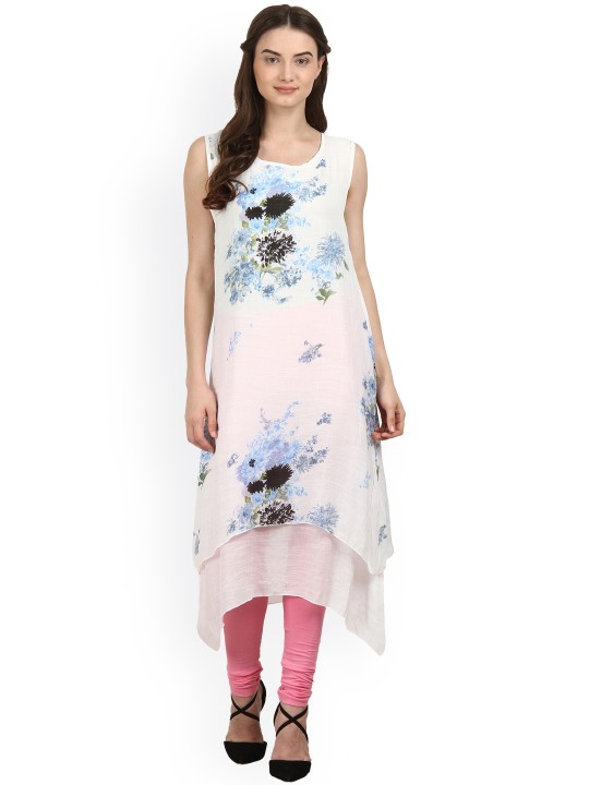 Women White Printed A-Line Kurta S