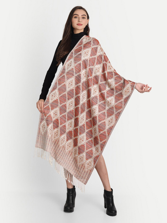 HK colours of fashion Women Off White Woven Design Stole