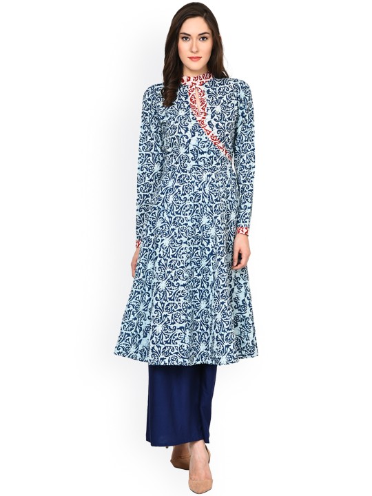 Women Blue Printed Anarkali Kurta S