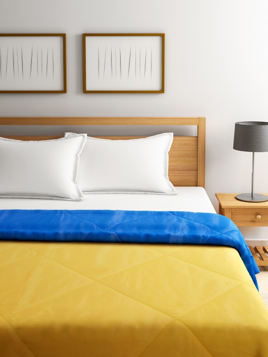 Blue & Yellow Quilted Reversible AC Double Blanket (Comforter)