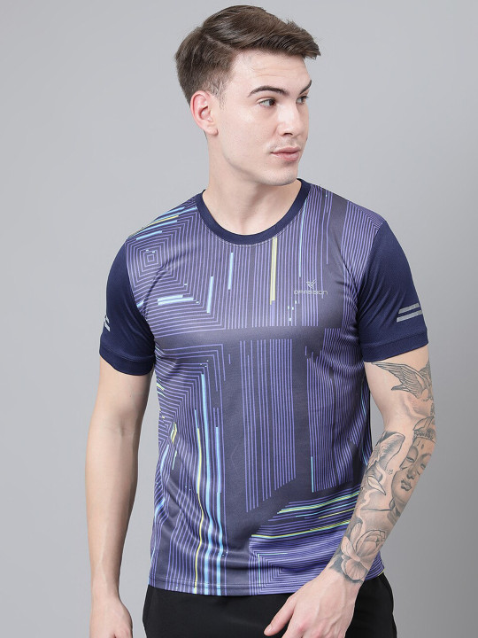 Dpassion Men Blue Printed T-shirt