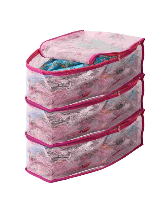 Kuber Industries Pack Of 3 Pink Printed Saree Blouse Organisers