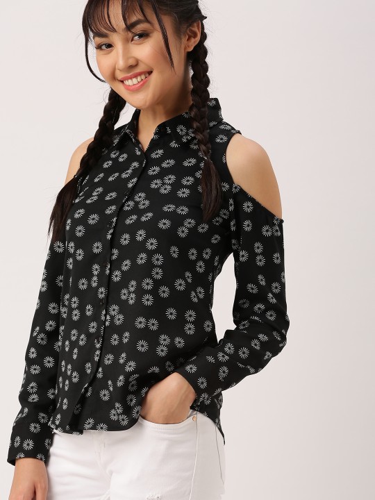 Women Black Regular Fit Printed Casual Shirt S