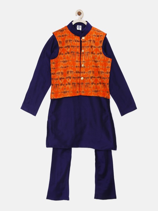 Boys Navy Solid Kurta with Pyjamas 7-8Y