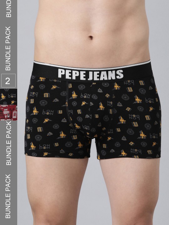 Pepe Jeans Pack Of 2 Red & Black Printed Trunks OPT13Black Aop Rumba Red AopM