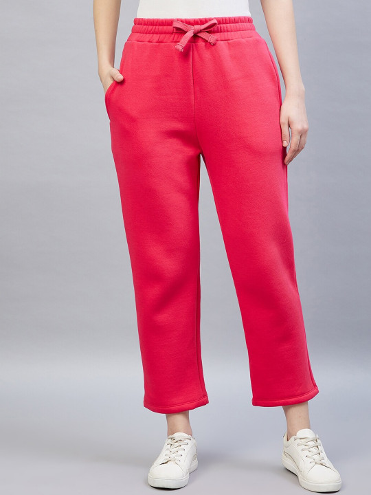 DELAN Women Pink Solid Cotton Regular Fit Track Pants