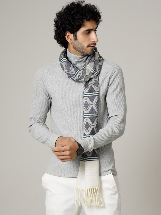 HANDICRAFT PALACE Men White & Grey Self-Design Mufflers