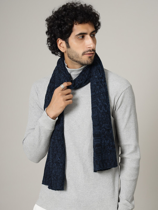 HANDICRAFT PALACE Men Blue Hand Knitted Wool Muffler