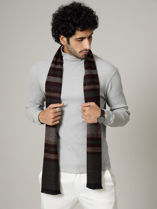 HANDICRAFT PALACE Men Charcoal Grey Striped Design Muffler