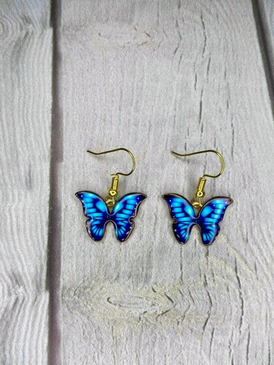 Pinapes Pack Of 2 Gold Plated Blue & Yellow Butter Fly Drop Earrings