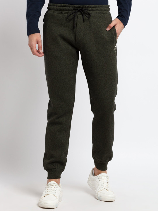 Status Quo Men Olive Green Solid Cotton Jogger