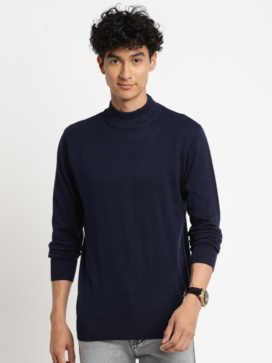 Turtle Men Navy Blue Pullover Cotton Sweater