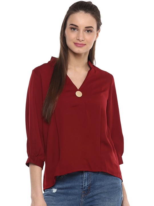 Women Maroon Solid Top S