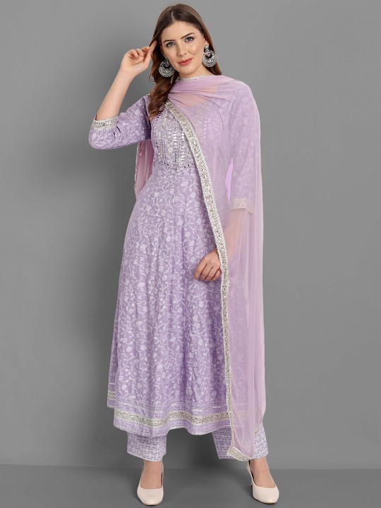 Women Purple Ethnic Motifs Embroidered Mirror Work Kurta with Trousers & Dupatta Women Purple Ethnic Motifs Embroidered Mirror Work Kurta with Trousers & Dupatta