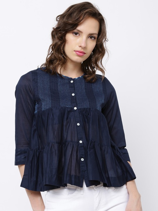 Women Navy Blue Flared Top S