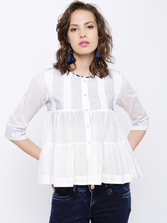 Women White Self-Design Top S