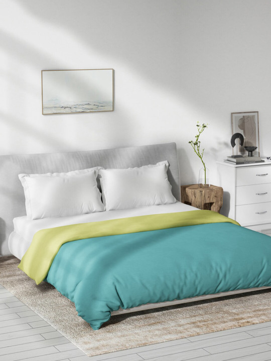 DDecor Turquoise Blue & Green Solid 100% Cotton 150 GSM Reversible Double Bed Quilt
