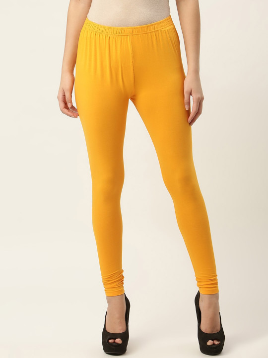 HASRI Women Yellow Solid Churidar Length Leggings