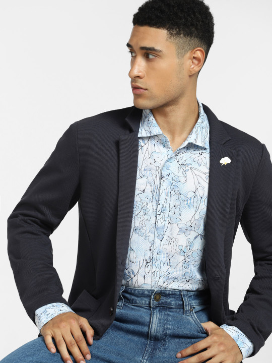 Jack & Jones Men Blue Floral Printed Cotton Casual Shirt