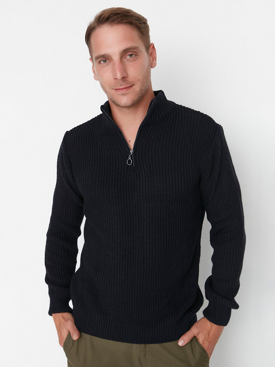 Trendyol Men Navy Blue Acrylic Pullover Sweater