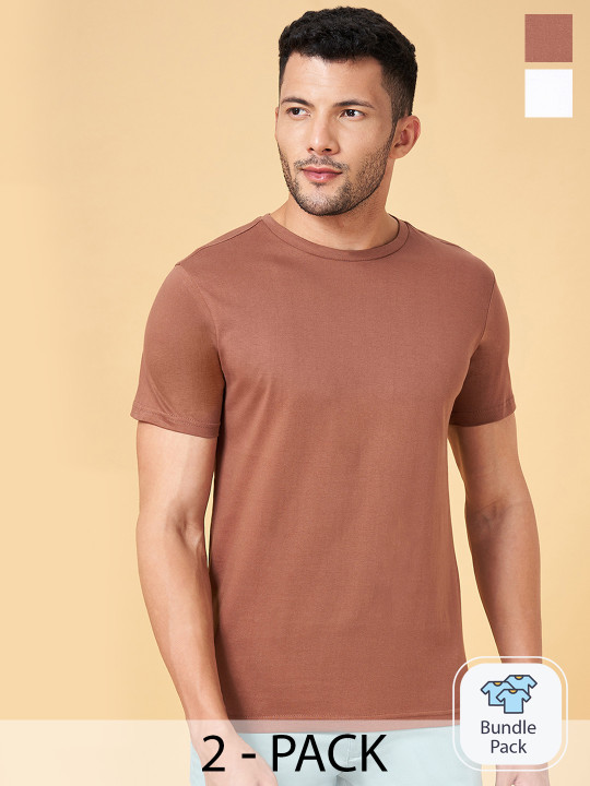 BYFORD by Pantaloons Men Pack of 2 Solid Cotton T-shirt