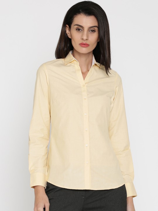 Yellow Regular Fit Solid Semiformal Shirt XS