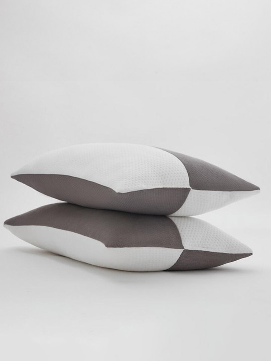 wakefit White Solid Polyester Set of 2 Medium Fibre Sleep Pillow-63 x 41 x 10 cm