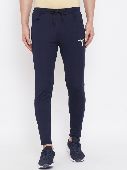 Bitterlime Men Navy Blue Solid Slim-Fit Track Pants