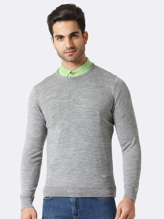 Van Heusen Innerwear Athleisure Men Grey Textured Crew Neck Full Sleeve Sweater