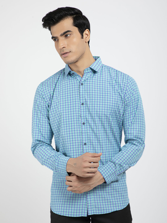 RED FEATHER Men Grid Tattersall Checks Cotton Formal Shirt