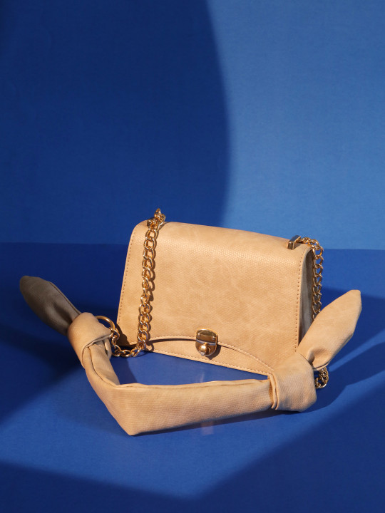 FERROCCIO Women Beige Textured Structured Sling Bag