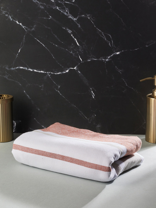 Fabindia Rust & White Striped Cotton Hand Towels