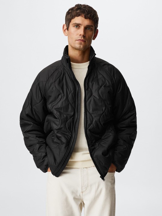 Mango Man Black Water Resistant Sustainable Padded Jacket