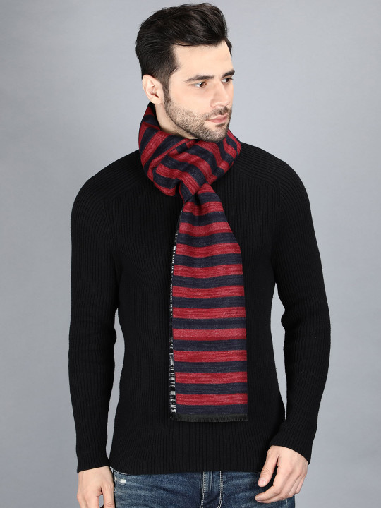 Alvaro Castagnino Men Red & Navy Blue Striped Wool Muffler