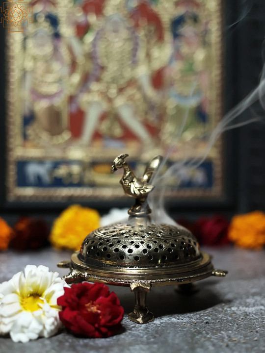 Exotic India Peacock Brass Handmade Durga Puja Dhoop Dani