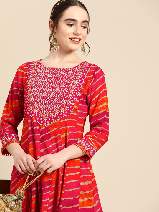 Sangria Striped Thread Work Anarkali Kurta