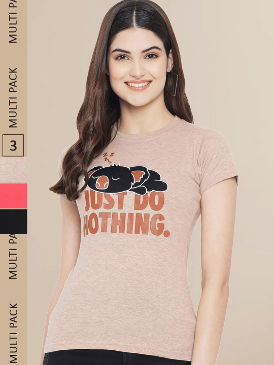 Fabflee Women Pack of 3 Cotton Printed T-shirt