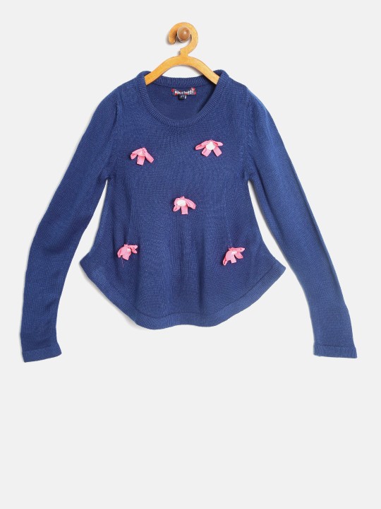 Girls Navy Pullover with Applique 4Y