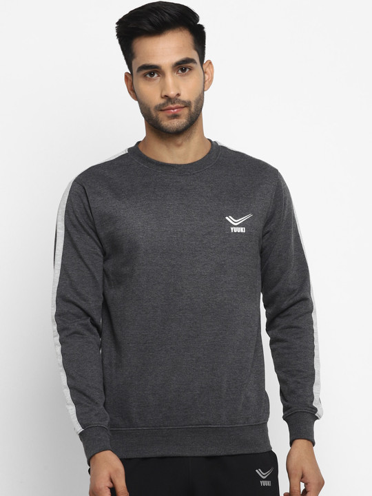 Yuuki Men Grey Melange Cotton Sweatshirt