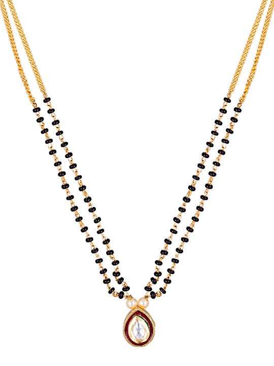 Gold-Toned & Black Beaded Dual-Stranded Mangalsutra
