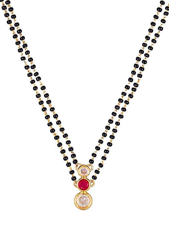 Gold-Toned & Black Beaded Dual-Stranded Mangalsutra