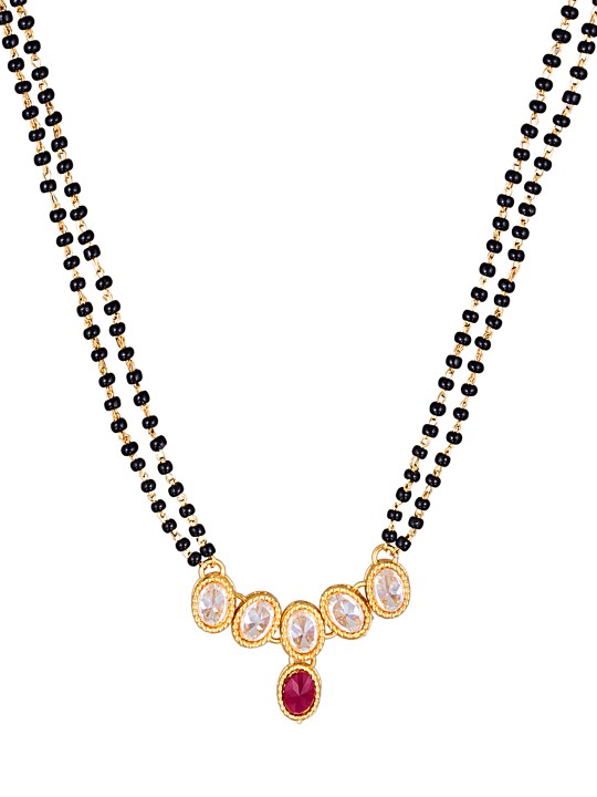 Gold-Toned & Black Beaded Dual-Stranded Mangalsutra